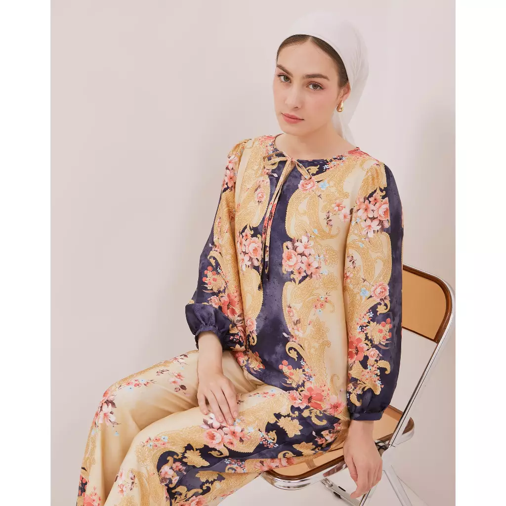 Urban Exchange Tunik Samara Blue - Atasan Wanita Lebaran Motif Prints