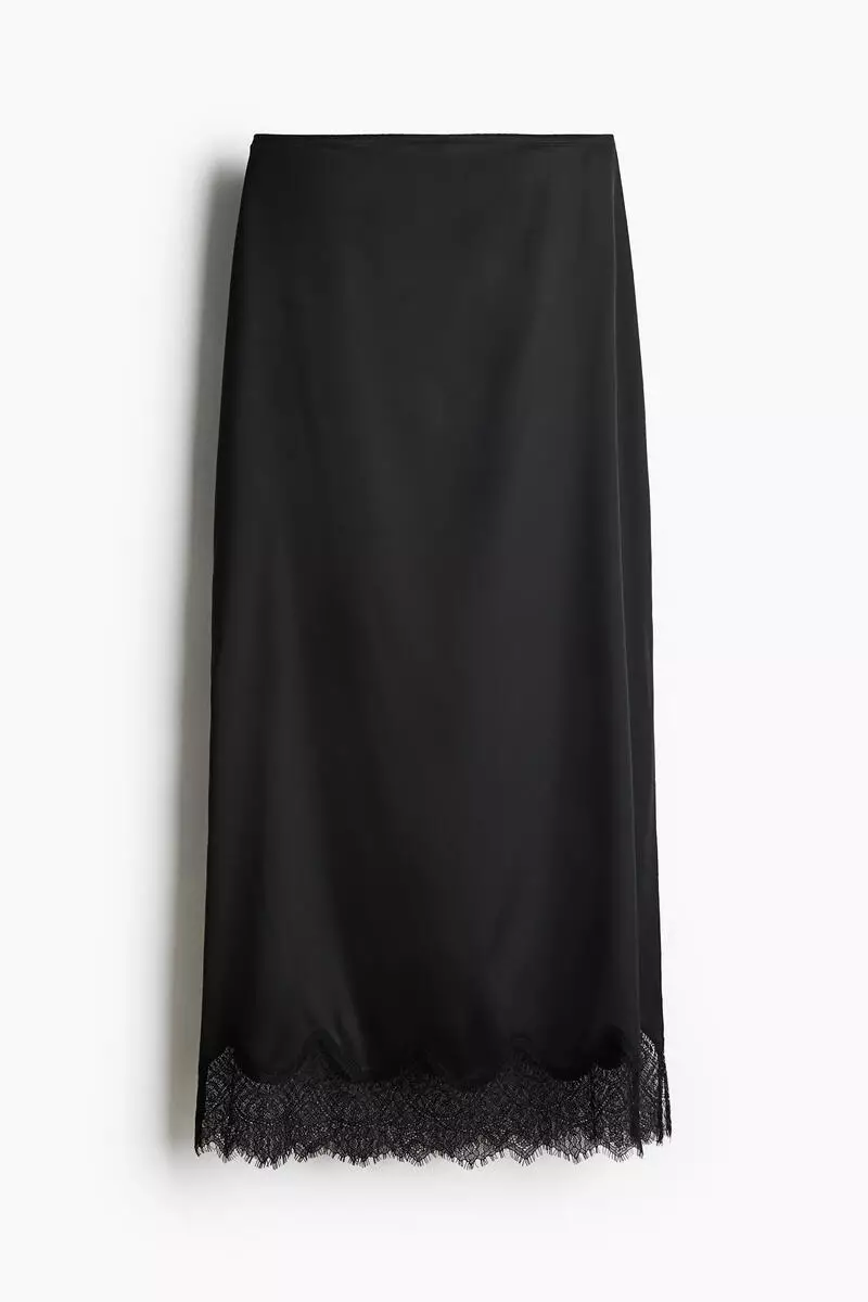 Lace-trimmed satin skirt