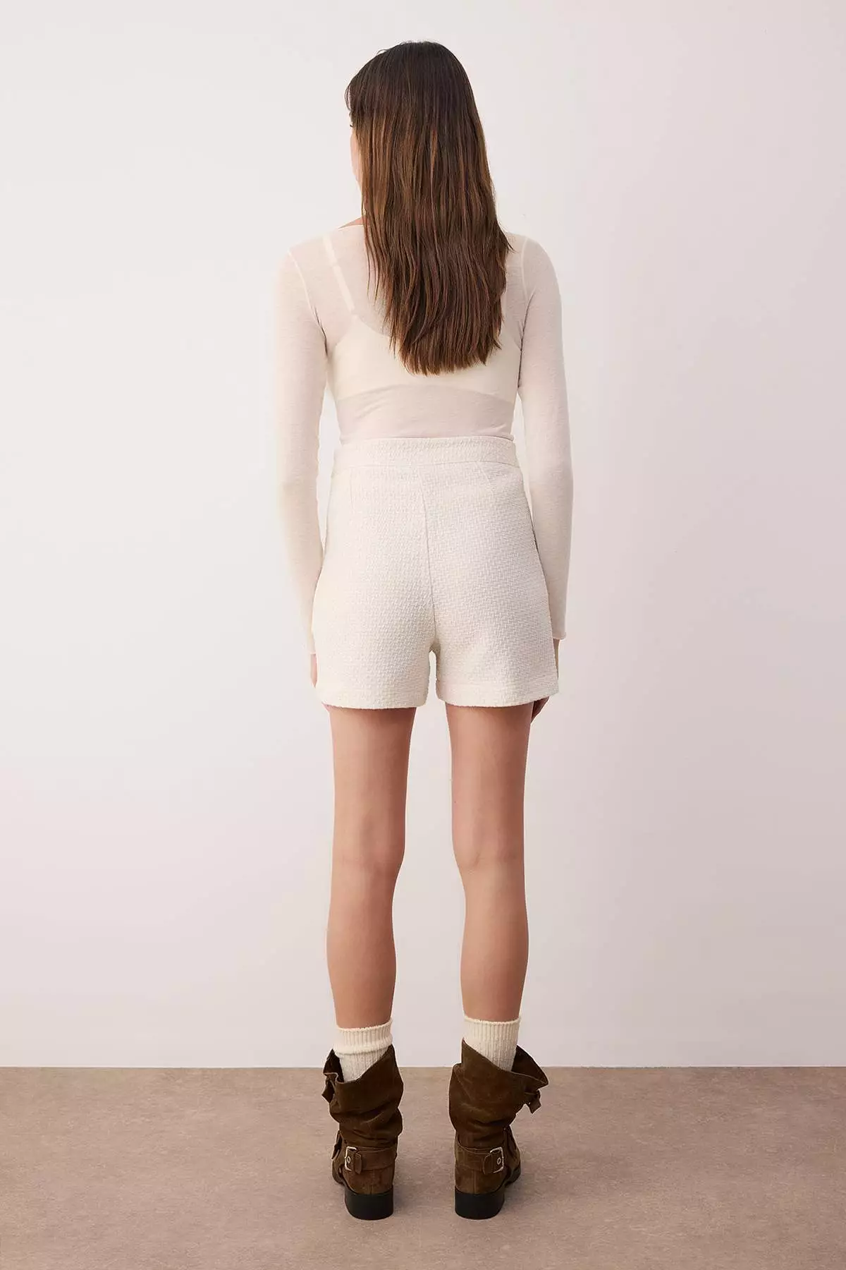 Stone Woven Tweed Skirt-Look Shorts