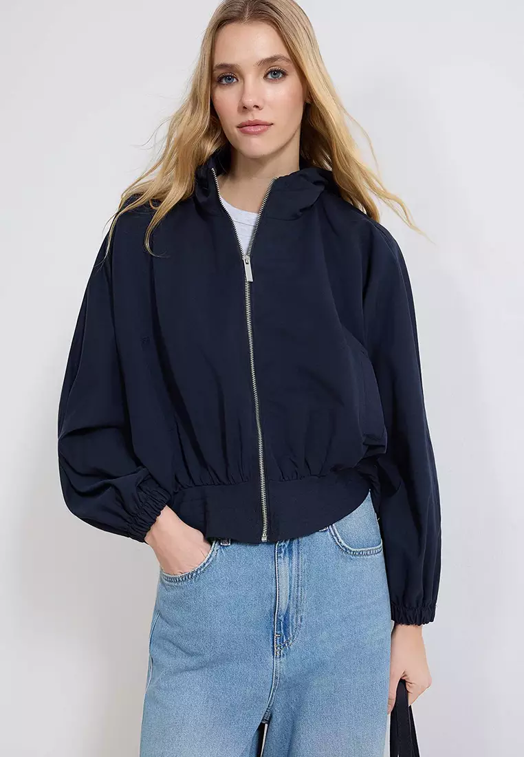 Buy Trendyol Navy Blue Oversized Summer Fabric Peplum Detailed