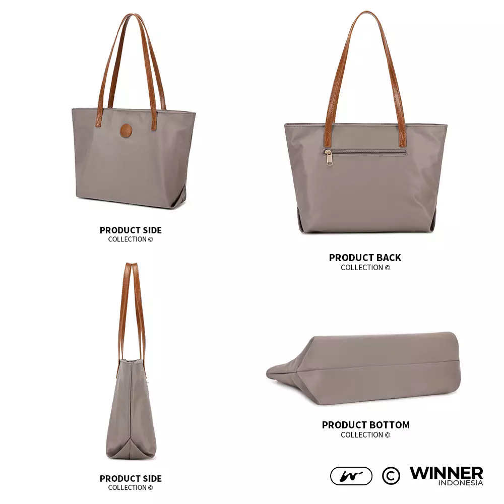 Tas Bahu Tote Bag Nylon Anti-Air Wanita Korean Style Shoulder Bag Resleting (T14-044-5226) - Khaki