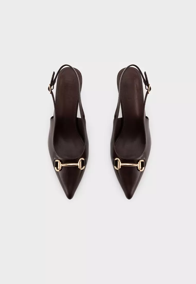 POINTED TOE BUCKLED SLINGBACK MID HEEL