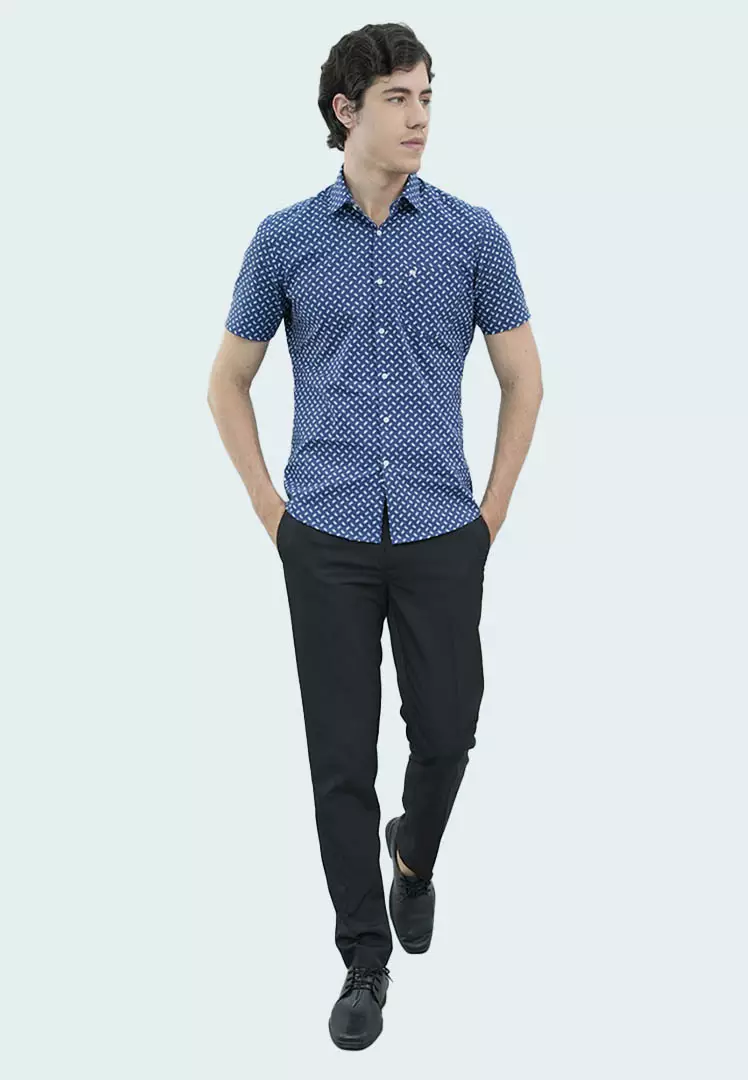 Johnwin - Kemeja Formal - Kemeja Motif - Slim Fit - Biru - FSH.650.Q392.933.C-S/S