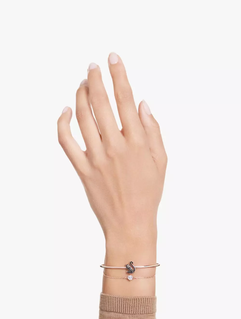Swarovski Swan Bangle, Swan, Black, Rose Gold-Tone Plated - M - Black