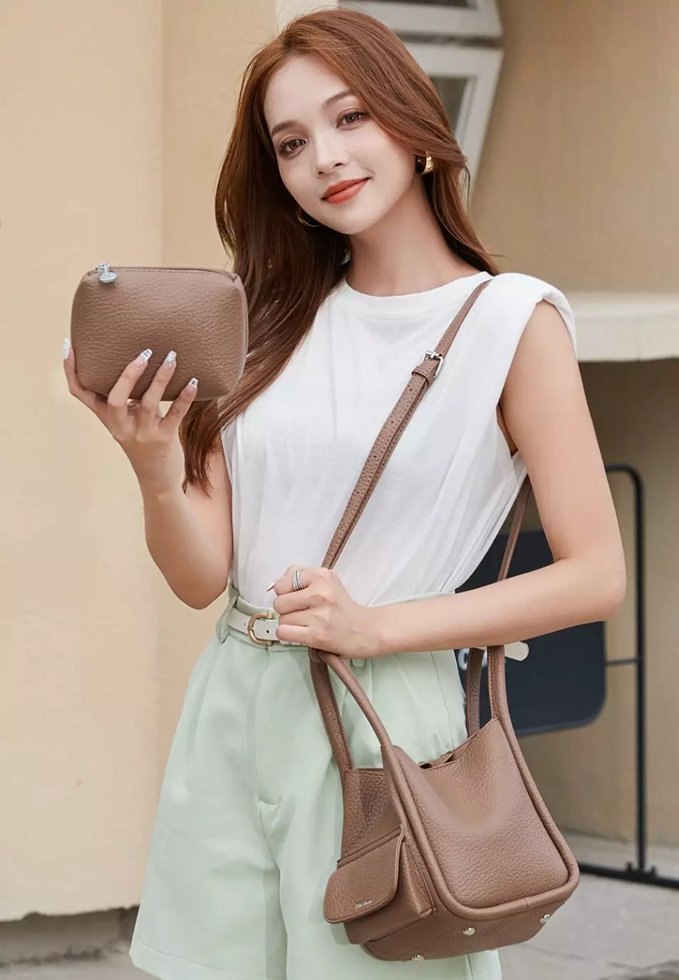 Women's 2 in 1 Top Handle Bag / Sling Bag / Shoulder Bag(手提包 / 吊帶包 / 斜背包) - 深褐色