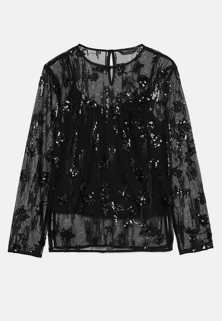 Mesh Embellished Top