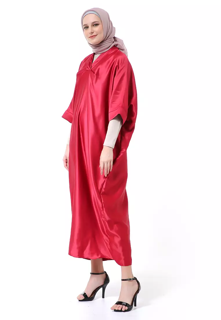 Kahitna Kaftan Pakaian Muslimah Premium Motif Polos High Quality - Maroon