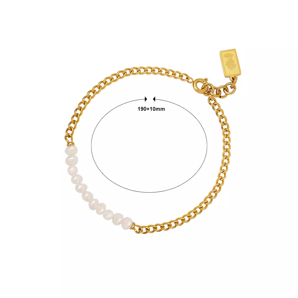 Glamorousky Fashion Elegant Plated Gold 316L Stainless Steel Irregular Imitation Pearl Beaded Chain Bracelet