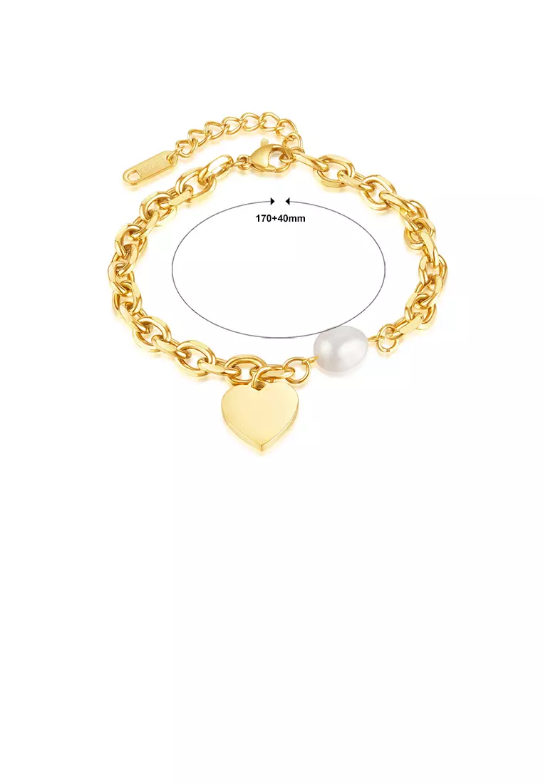 Simple and Fashion Plated Gold 316L Stainless Steel Heart-shaped Bracelet with Imitation Pearls