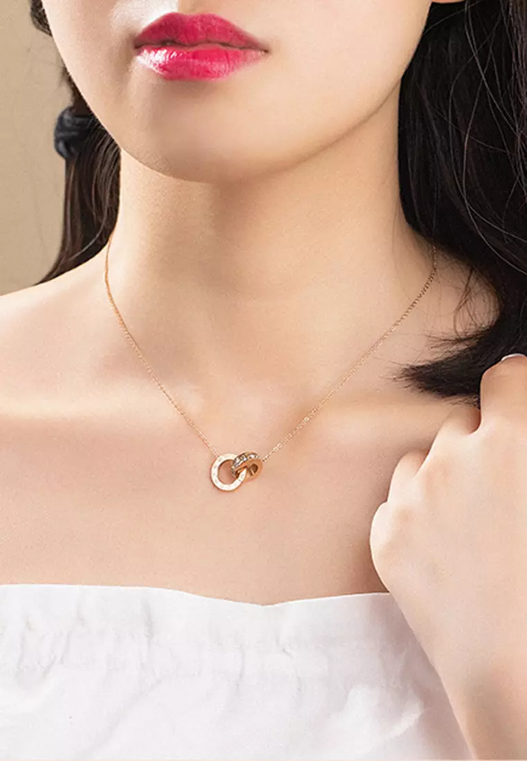 Athena 羅馬數字雙環項鍊（玫瑰金）
