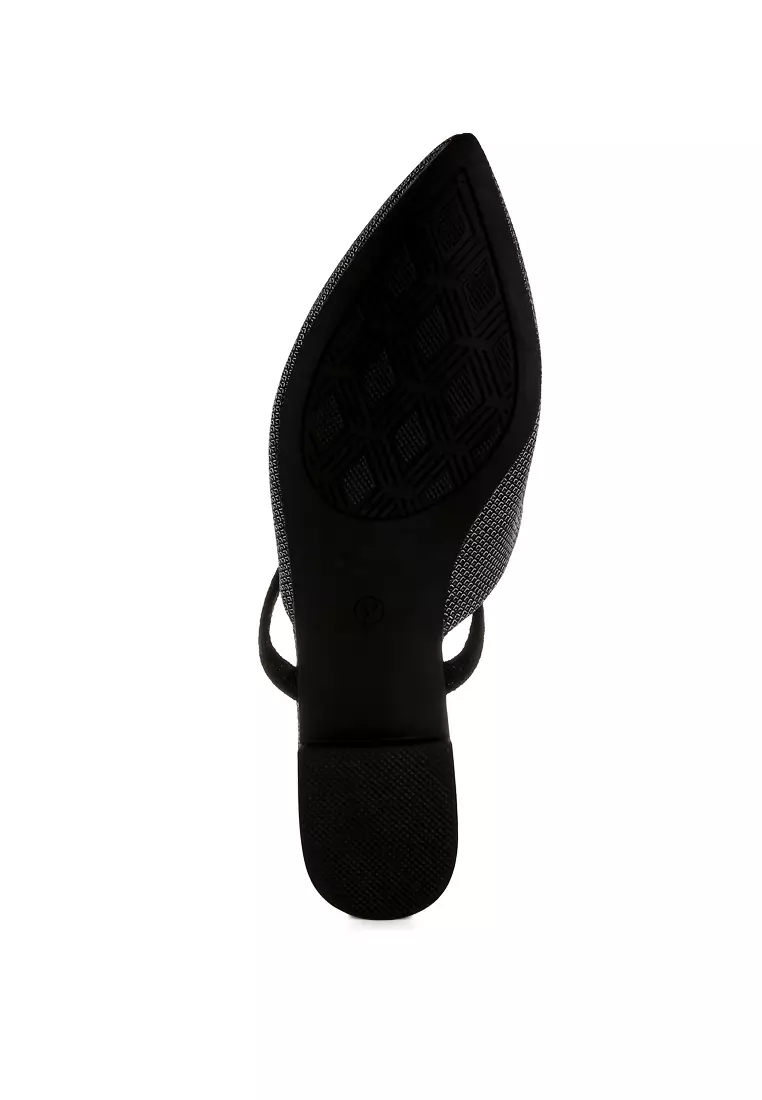 Sepatu Mules Datar Kulit Imitasi Glitter Warna Hitam