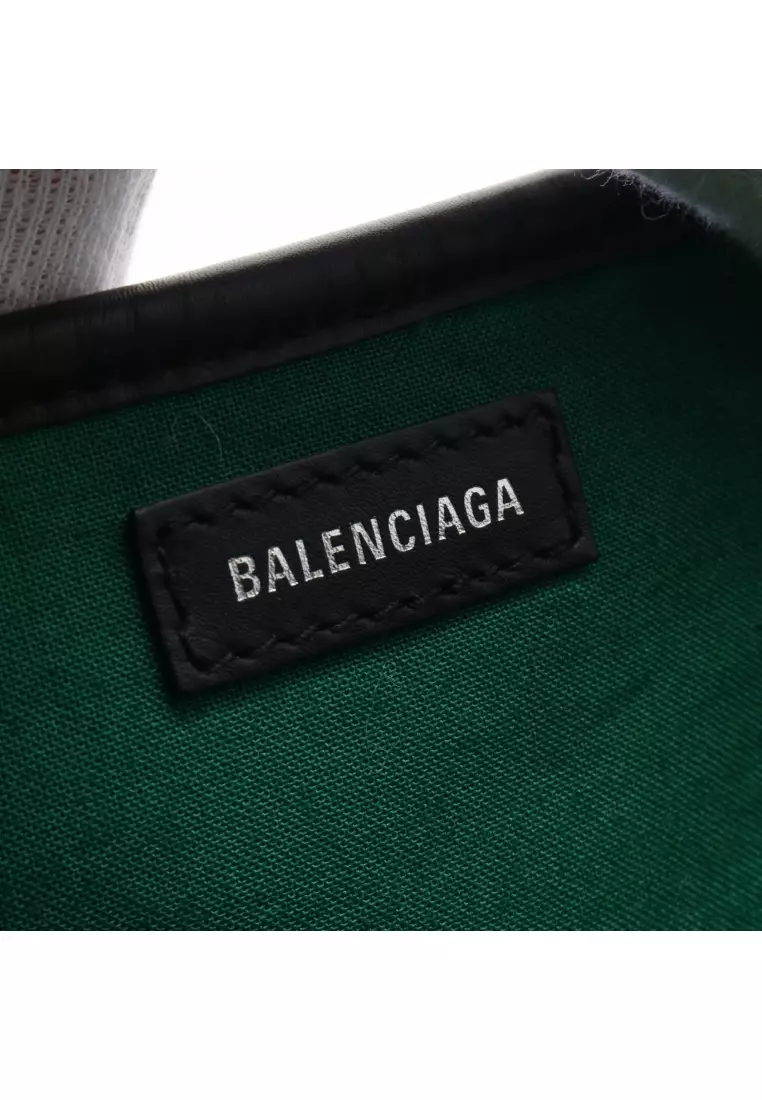 Pre-Loved BALENCIAGA NAVY CABAS S navy hippopotamus Handbag tote bag wool leather green black multicolor