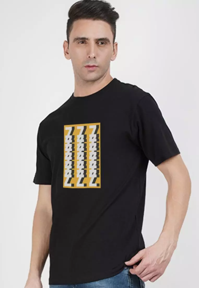 Abstract Print Graphic Black Cotton Blend Short Sleeve Regular Fit Tee