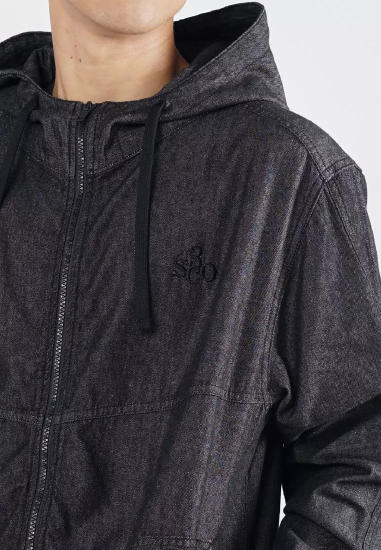 3Second Men's Denim Jacket Zipper Hoodie Regular Fit Cotton Quill HP-C010625