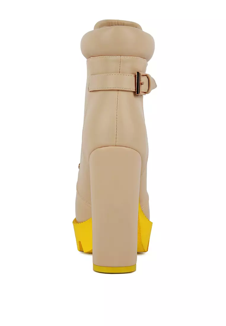Cushion Collared Biker Boot in Beige