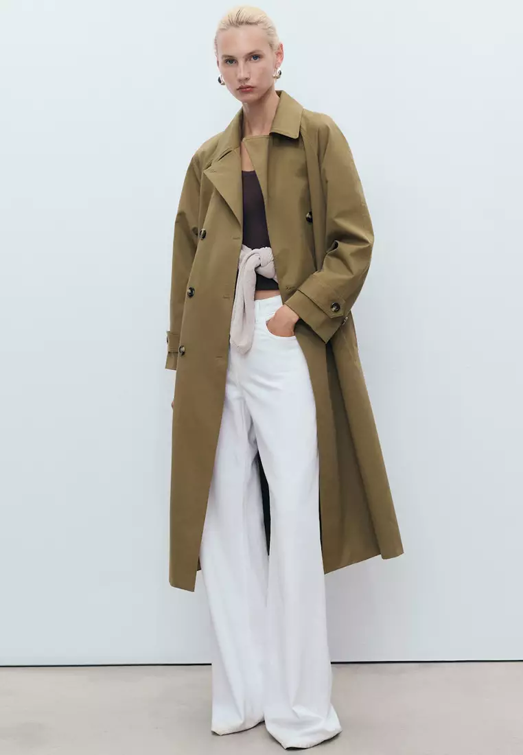 Long Double-Breasted Trench Coat