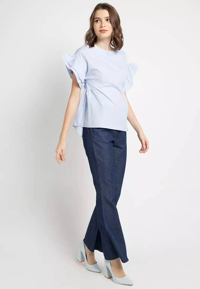 Ruffle Sleeve Striped Blouse