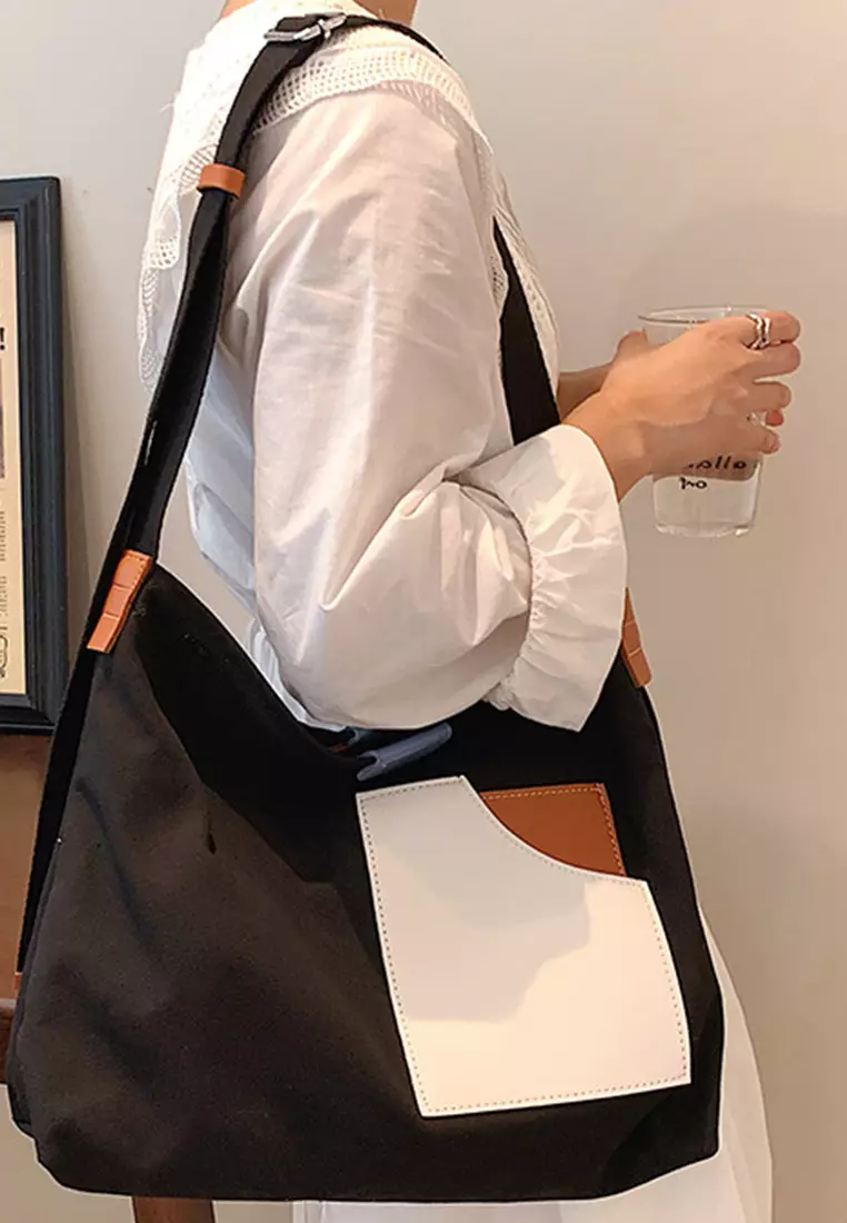 Versatile Casual Patchwork Canvas Diagonal Bag CA22021624BK