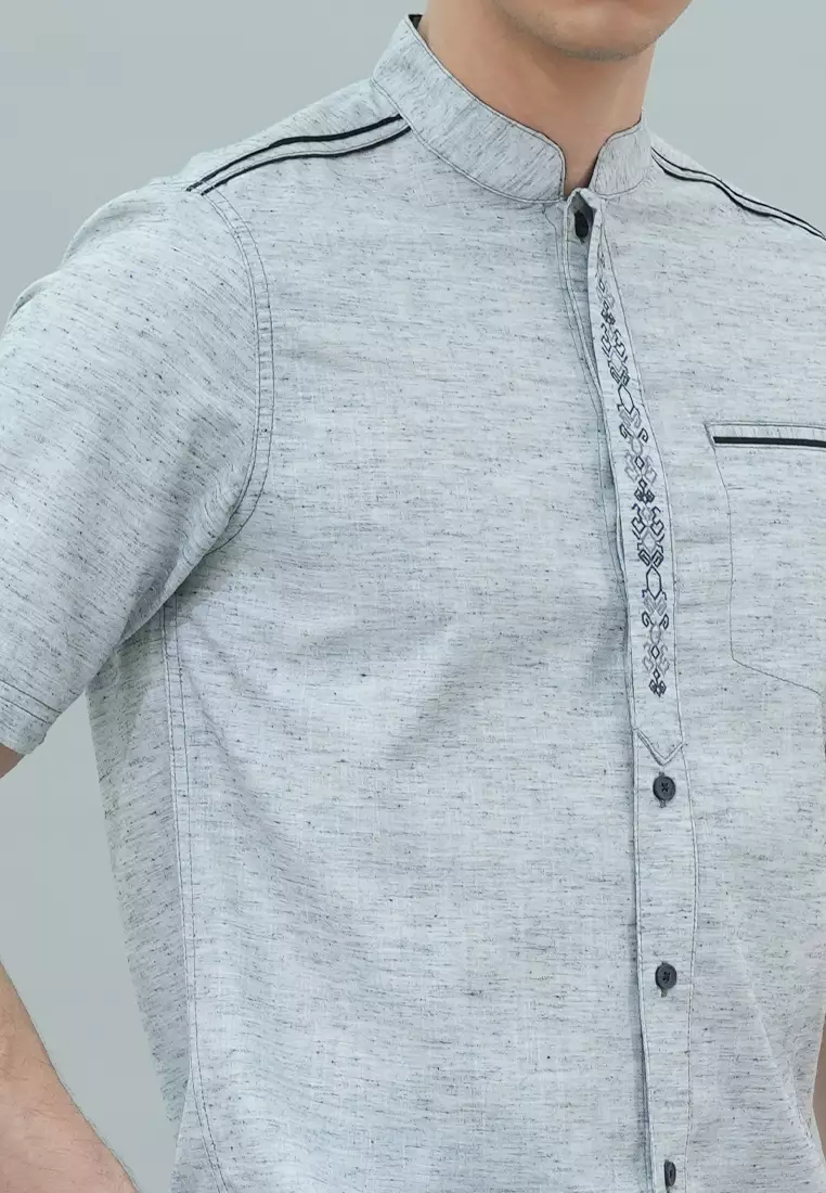 LGS - Baju Koko - Single Pocket Motif Garis Hitam - Abu Cerah - JSH.385.S2029KF.421.C