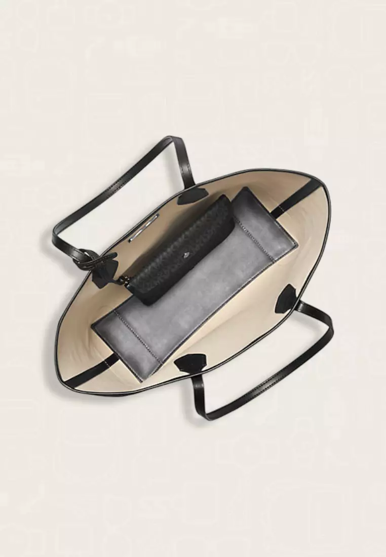 Michael Kors Eva Large Signature Logo Stripe Tote Bag Black