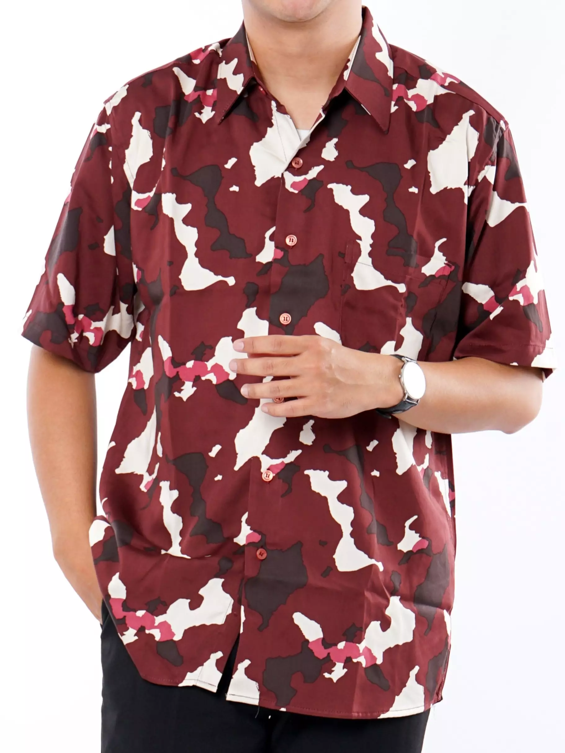 Andre Michel Kemeja Lengan Pendek Motif Maroon Loreng 16713