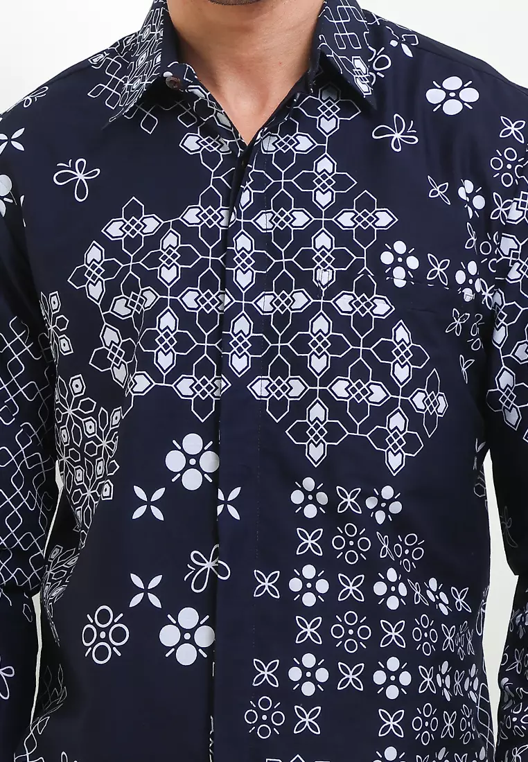 Kemeja Pria Lengan Panjang Furing Saptha Katun Lining Navy