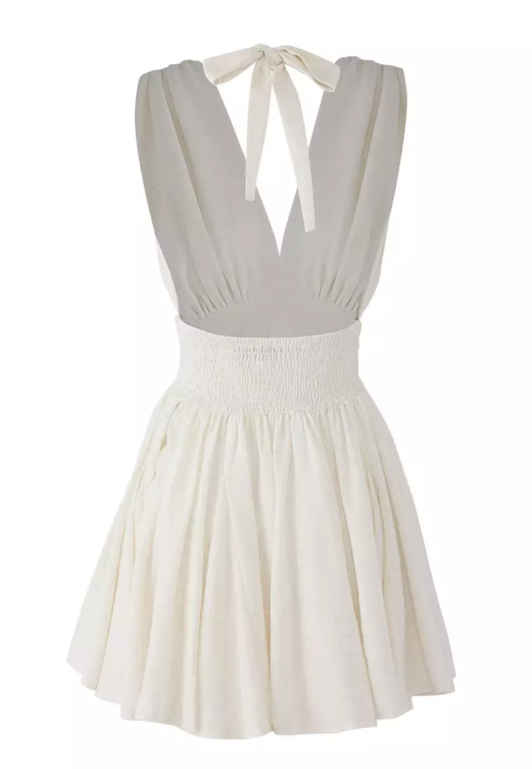 Ecru Chiffon Short/Mini Dress With Skater Drop Detail Tprss25El00319