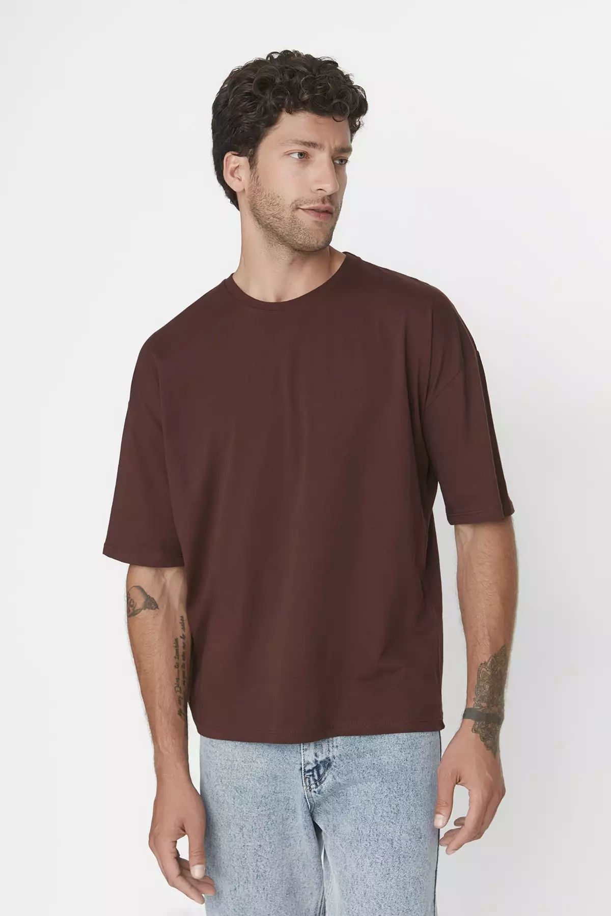 Brown Oversize Basic T-Shirt 100% Cotton Cut 100%