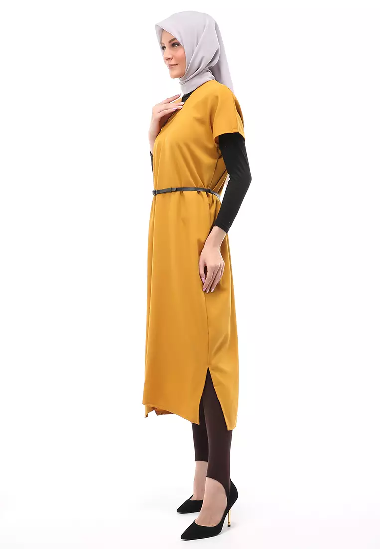 Priska Tunik Muslimah Polos Atasan Wanita Free Belt & Inner High Quality - Mustard