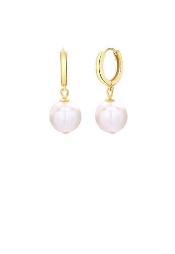 Glamorousky white 925 Sterling Silver Plated Gold Fashion Simple Geometric Round Freshwater Pearl Earrings A6213AC0750568GS_1