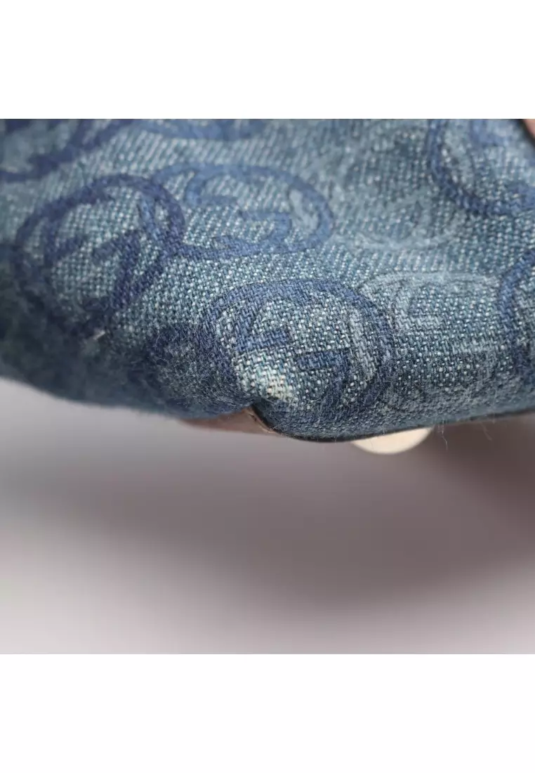 Pre-Loved Gucci Abby Interlocking G Handbag tote bag denim leather Navy Brown