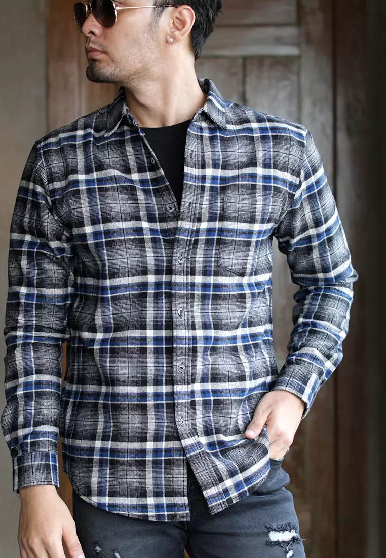 OXCON Extra Comfort Authentic Flannel Shirt Black Blue