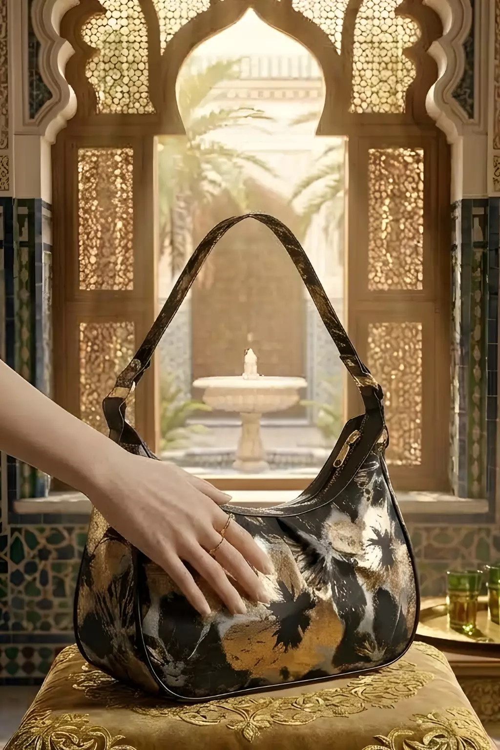 Demure Signature - Flowers Gardenia Tote bag Brown Premium Jacquard