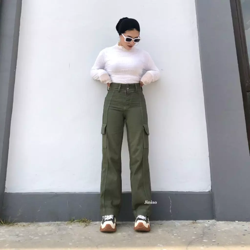 Highwaist Cargo Loose Jeans 400 HANDS UP