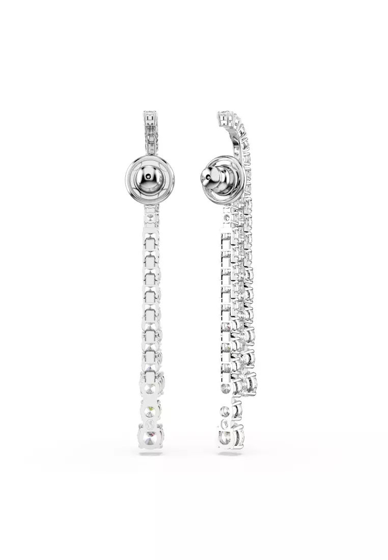 Matrix drop earrings, Gradient of round cuts, White, Rhodium plated