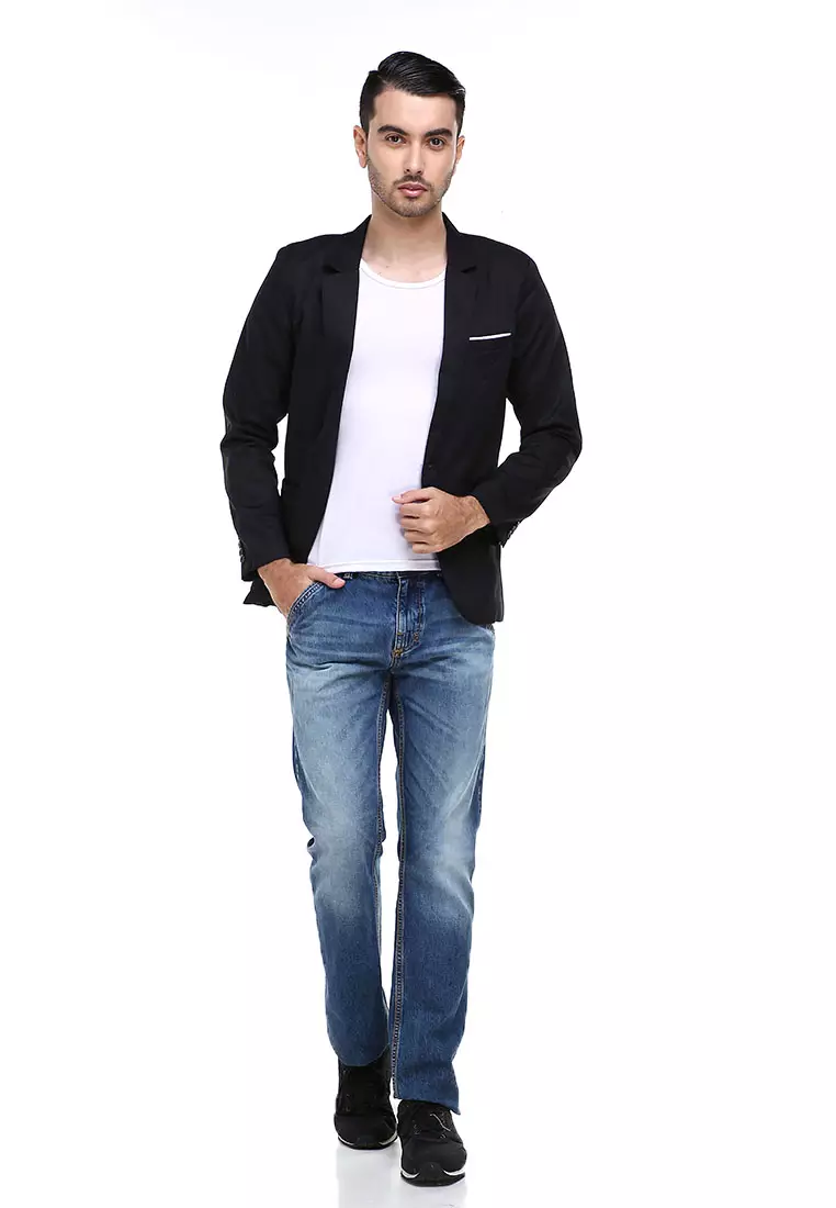 Woreq Suits Jas Blazer Pria Resmi Formal Design Curve Material Drill ORIGINAL - Black