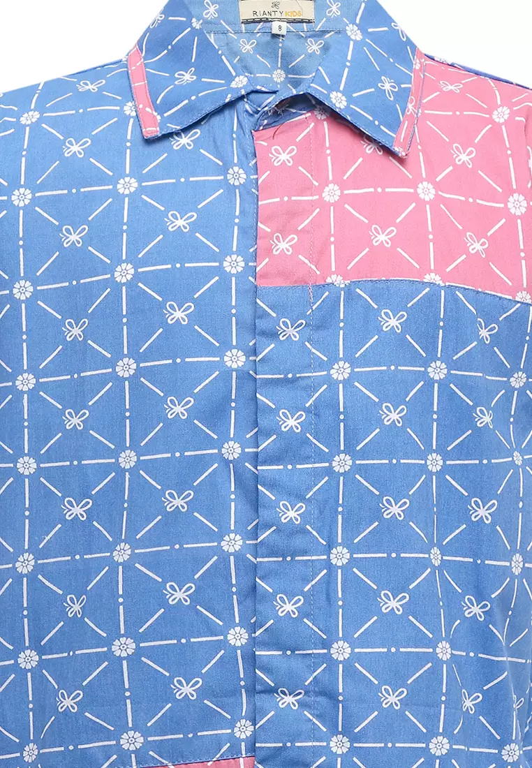 Hem Baju Anak Laki Laki Lengan Pendek Batik Zinnio Blue Mirea Series Spesial Back to School