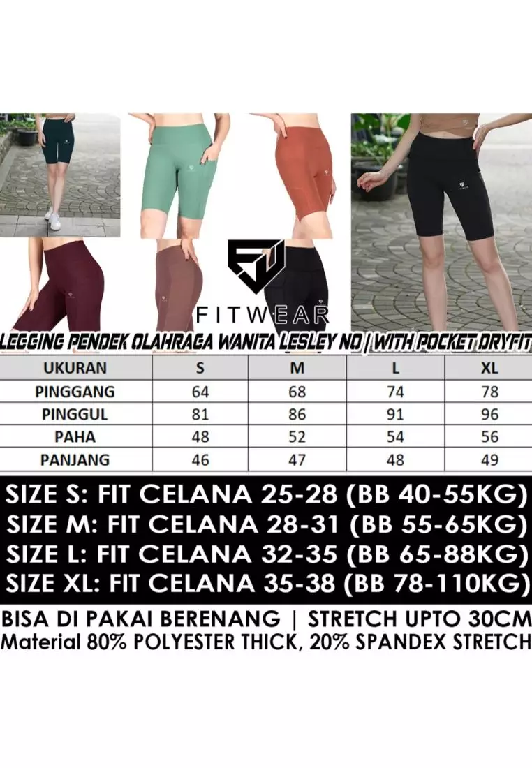 Fitwear - Celana / Legging Pendek Olahraga LESLEY NO / WITH POCKET - BLACK NO POCKET