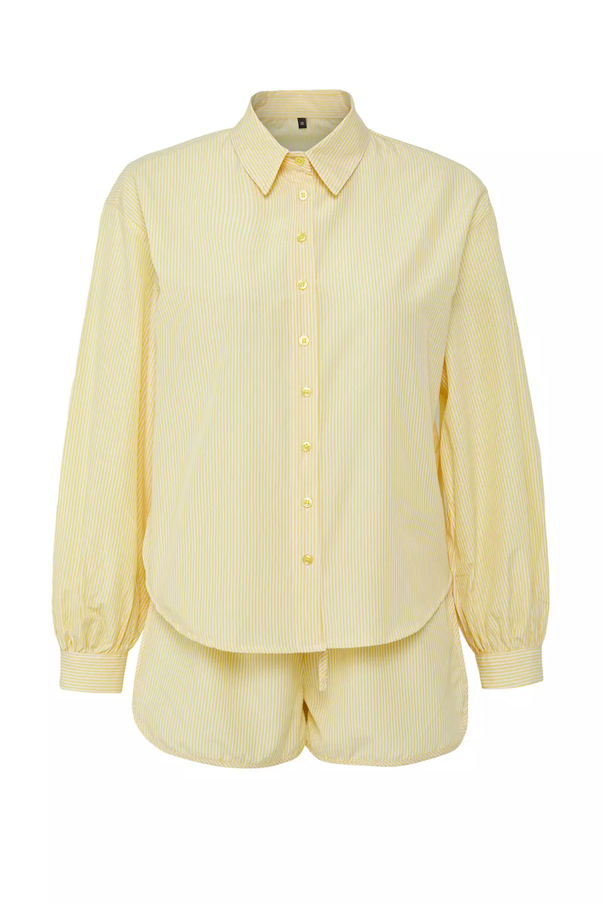 Yellow Striped Shirt Shorts Beach Set TBESS25AU00053