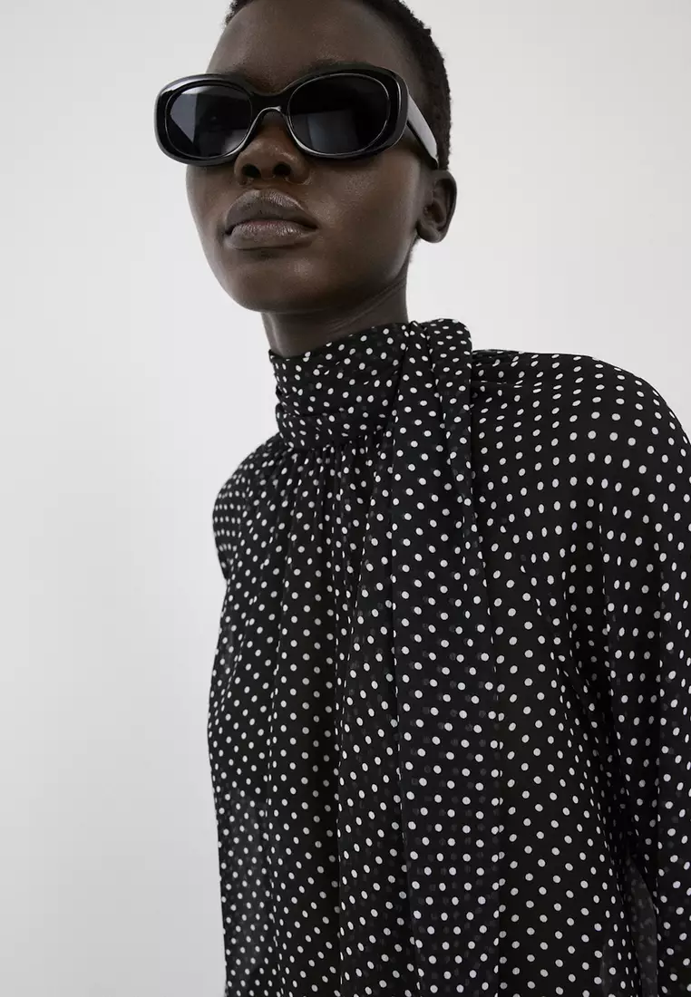 Polka Dot High-Neck Blouse