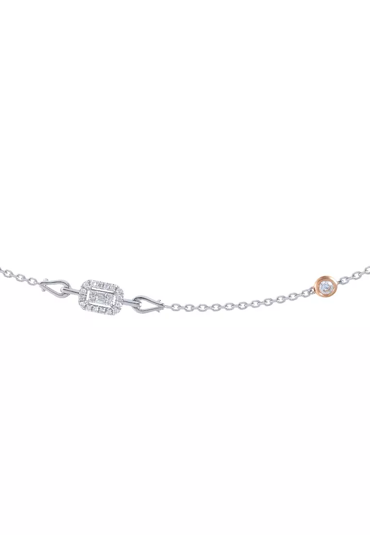 TOMEI Radiant Glowing Dainty Bracelet, White+Rose Gold 585