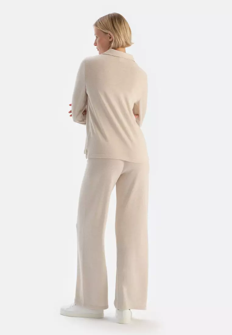 Ecru Trousers, Regular Fit, Loungewear for Women