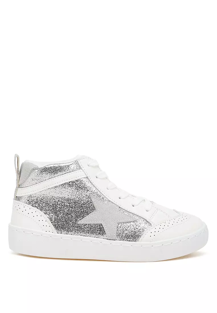 Star High Ankle Sneakers in Silver