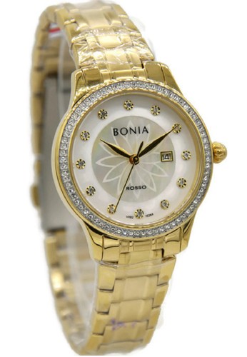 Bonia Rosso BNB10269-2257S Jam Tangan Wanita Stainless Steel Gold Plat Putih