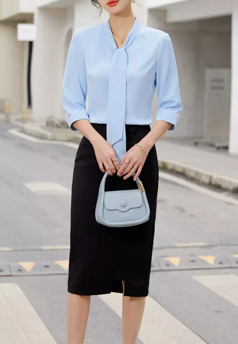 Elegant Chiffon Three Quarter Sleeve Blouse YGH-EQ308