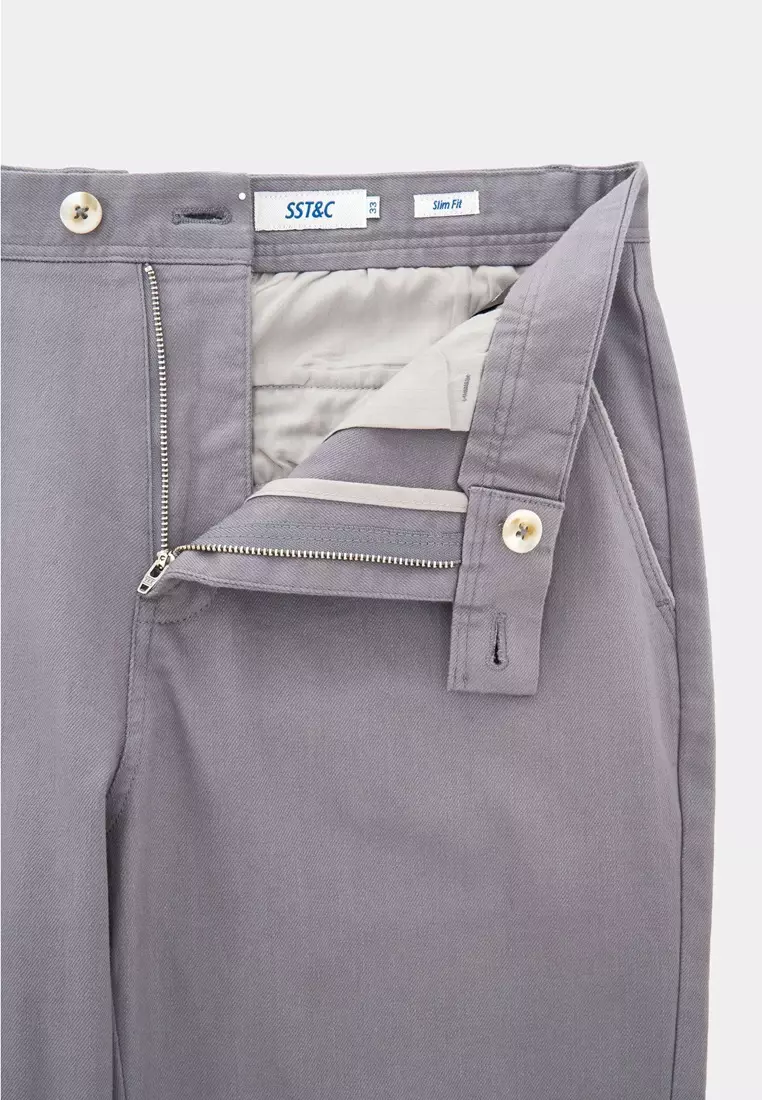 Dusty Blue Slim-Fit Stretch Chinos