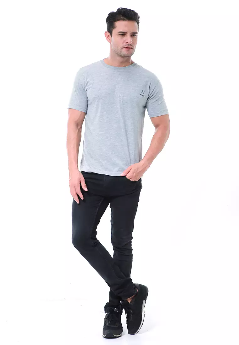Aisley Atasan Pria Kaos Polos Lengan Pendek Casual T-Shirt Desain Simple Material Cotton ORIGINAL - Gray