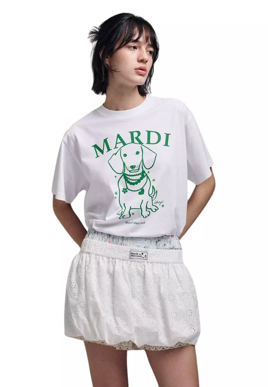 Tshirt Swing The Tail Ddanji Pearl Necklace - White Green