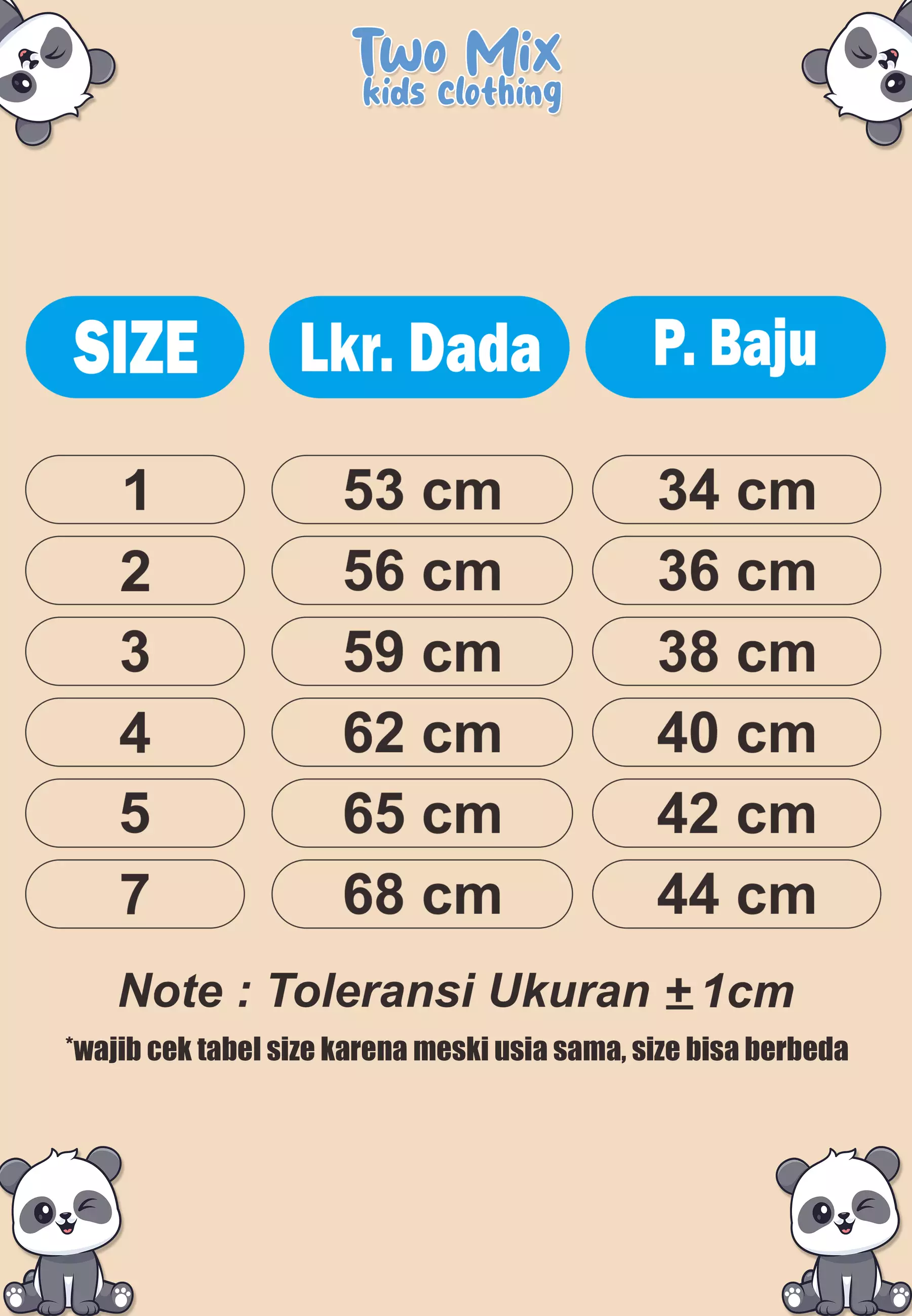 Two Mix - Atasan Kaos Distro Anak Perempuan Panda Lucu 1 2 3 4 5 6 7 Tahun 4313B Biru