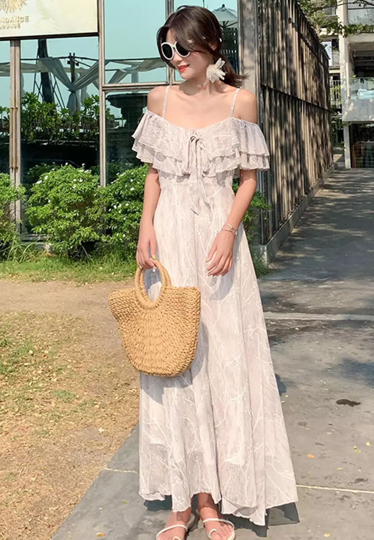 Buy Sunnydaysweety Sling Floral Resort Style Long One-Piece Dress ...